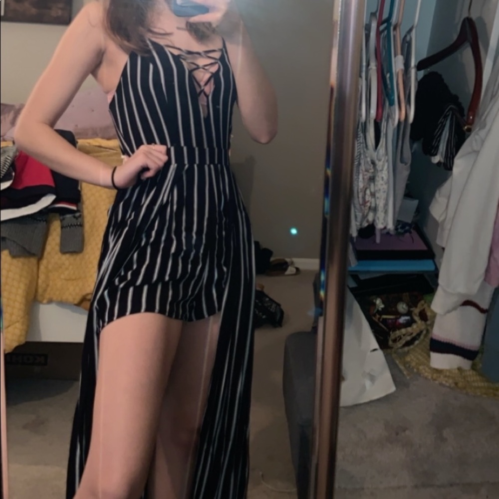 gorgeous blue with white stripes romper/dress